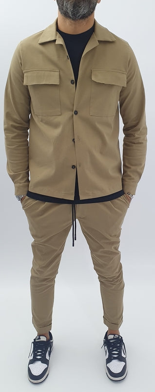 Completo uomo sabbia camicia+pantalone italy s,m,l,xl,xxl