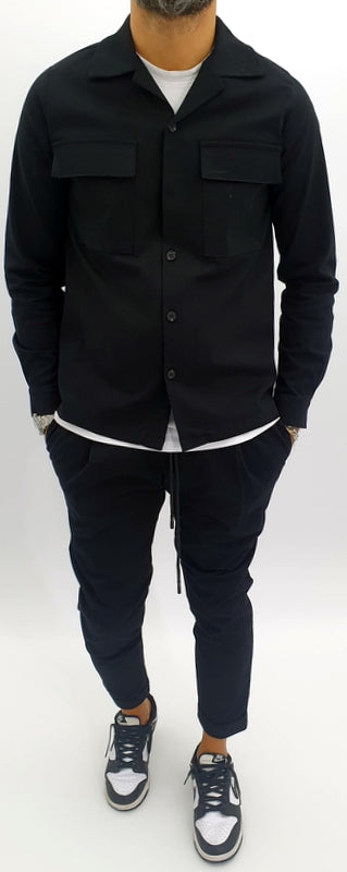 Completo uomo nero camicia+pantalone italy s,m,l,xl,xxl