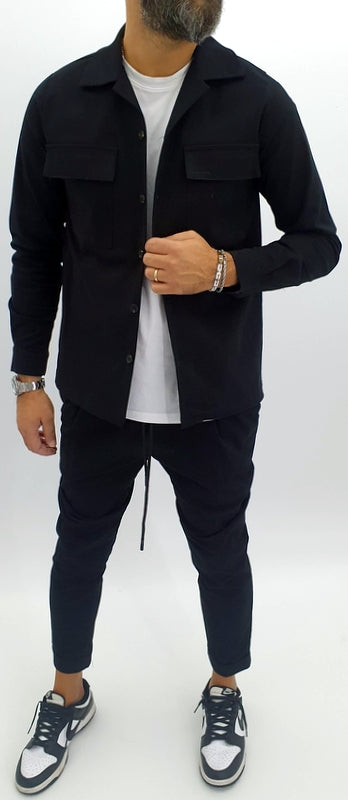 Completo uomo nero camicia+pantalone italy s,m,l,xl,xxl