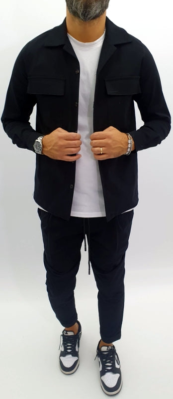 Completo uomo nero camicia+pantalone italy s,m,l,xl,xxl
