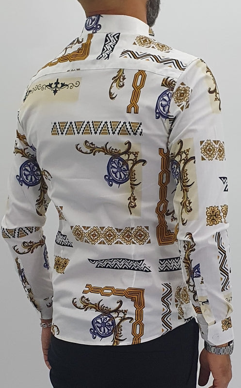 Camicia uomo Tessuto Elastico casual bianco Barocco Manica lunga Slim fit