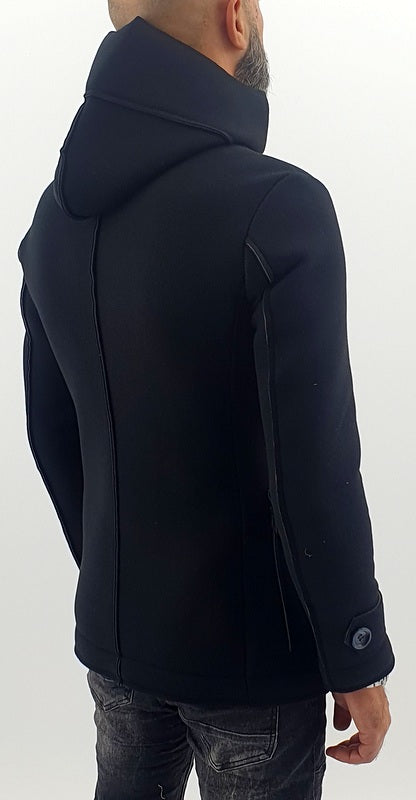 Cappotto Uomo Invernale Doppiopetto Nero Cappuccio termico s,m,l,xl,xxl