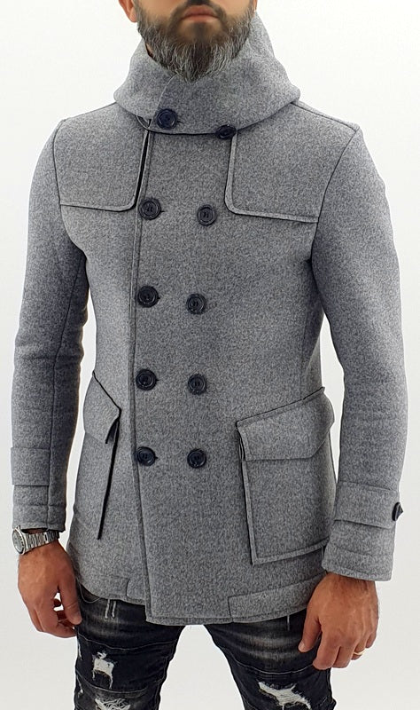 Cappotto Uomo Invernale Doppiopetto Grigio cappuccio termico s,m,l,xl,xxl