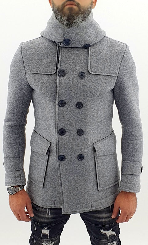 Cappotto Uomo Invernale Doppiopetto Grigio cappuccio termico s,m,l,xl,xxl