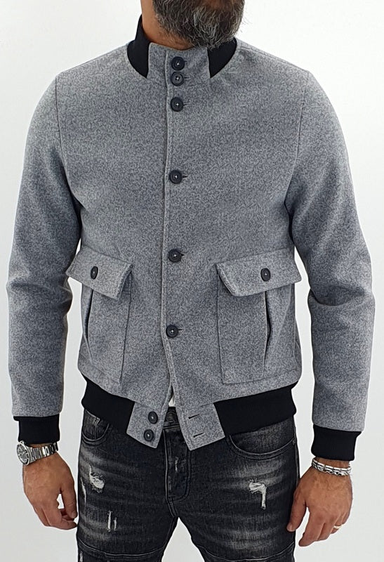 giubbino uomo corto bomber blouson collo alto grigio/nero s,m,l,xl,xxl