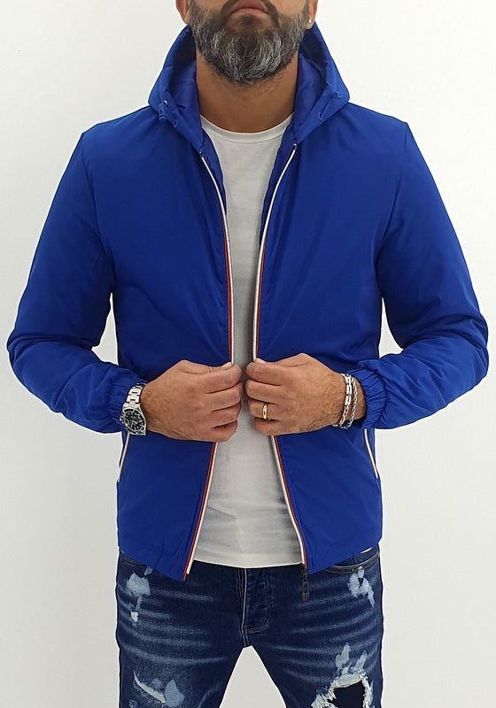 giubbino piumino semi impermabile cappuccio blu chiaro con trapuntina interna