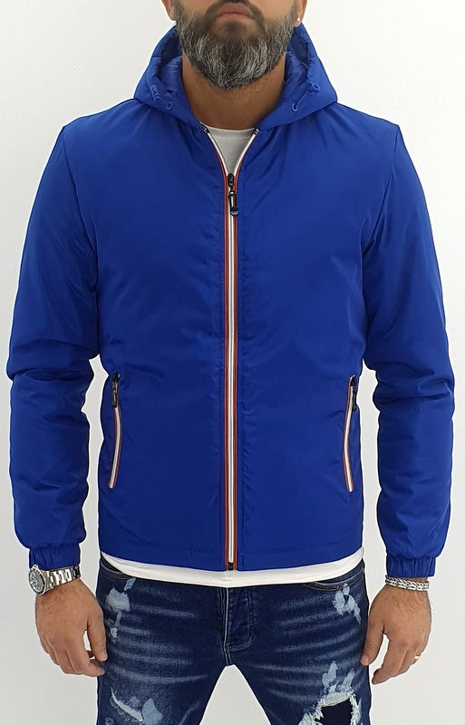 giubbino piumino semi impermabile cappuccio blu chiaro con trapuntina interna