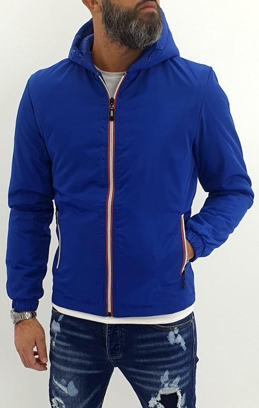 giubbino piumino semi impermabile cappuccio blu chiaro con trapuntina interna