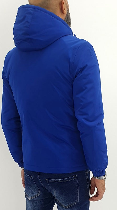 giubbino piumino semi impermabile cappuccio blu chiaro con trapuntina interna
