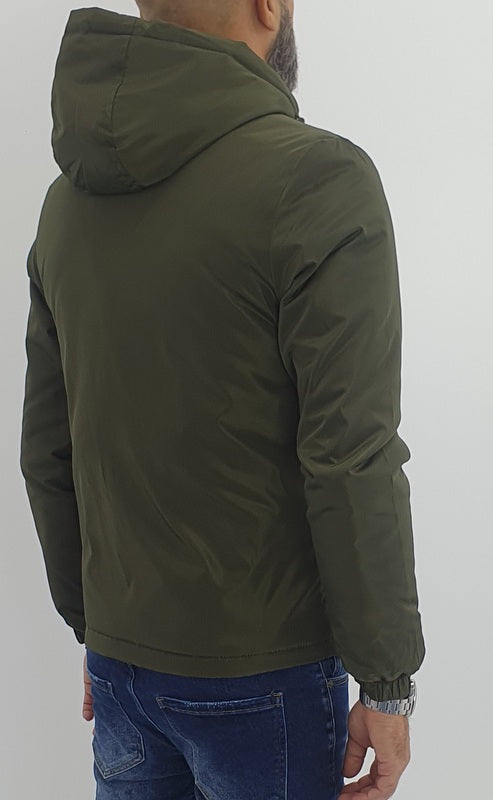 giubbino piumino semi impermabile cappuccio verde con trapuntina interna