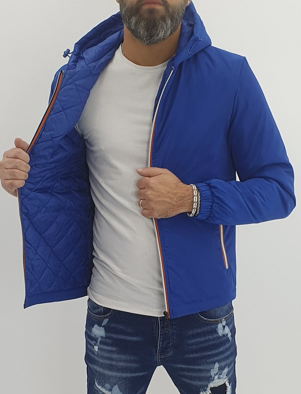 giubbino piumino semi impermabile cappuccio blu chiaro con trapuntina interna