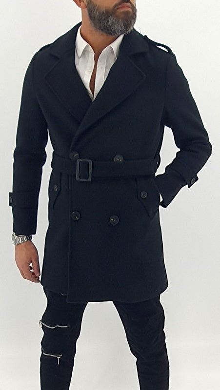 Trench uomo colore nero cintura invernale made in italy s,m,l,xl,xxl