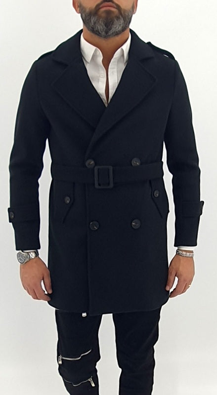 Trench uomo colore nero cintura invernale made in italy s,m,l,xl,xxl