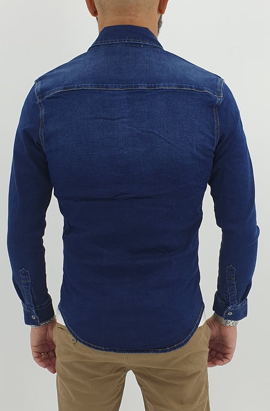 Camicia jeans denim blu elastica invernale s,m,l,xl