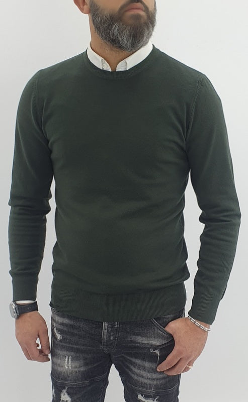 Maglioncino girocollo tessuto elastico slim fit 4 colori s,m,l,xl