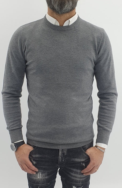 Maglioncino girocollo tessuto elastico slim fit 4 colori s,m,l,xl