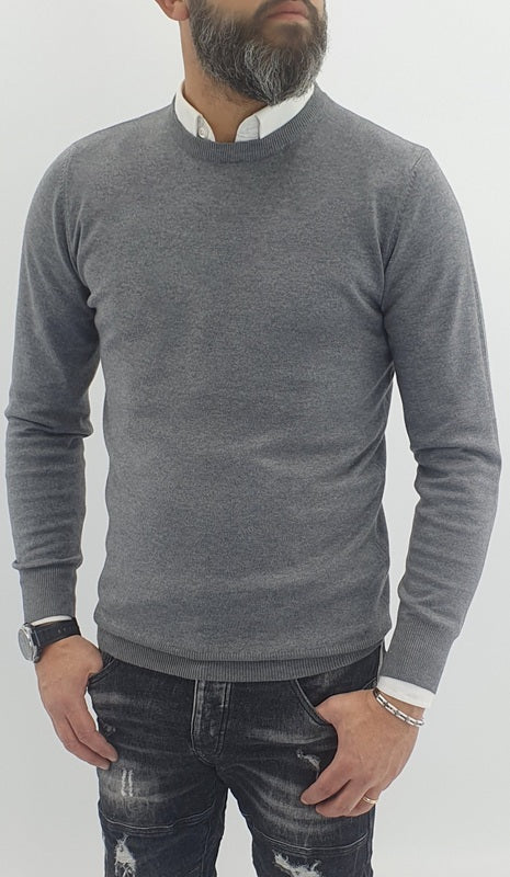 Maglioncino girocollo tessuto elastico slim fit 4 colori s,m,l,xl