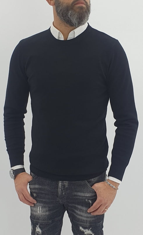 Maglioncino girocollo tessuto elastico slim fit 4 colori s,m,l,xl