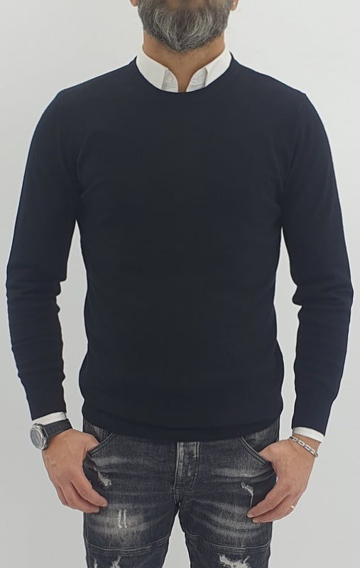 Maglioncino girocollo tessuto elastico slim fit 4 colori s,m,l,xl