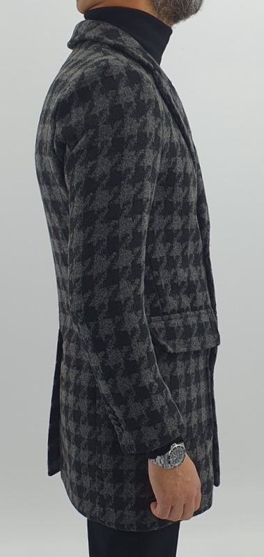 Cappotto Uomo Invernale doppiopetto Giacca Slim quadri Giubbino Nero Elastico