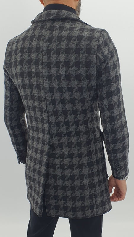Cappotto Uomo Invernale doppiopetto Giacca Slim quadri Giubbino Nero Elastico