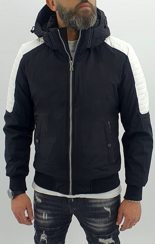 giubbino uomo cappuccio bicolore impermeabile biker ecopelle m,l,xl,xxl,3xl