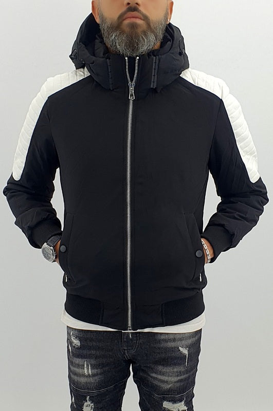 giubbino uomo cappuccio bicolore impermeabile biker ecopelle m,l,xl,xxl,3xl