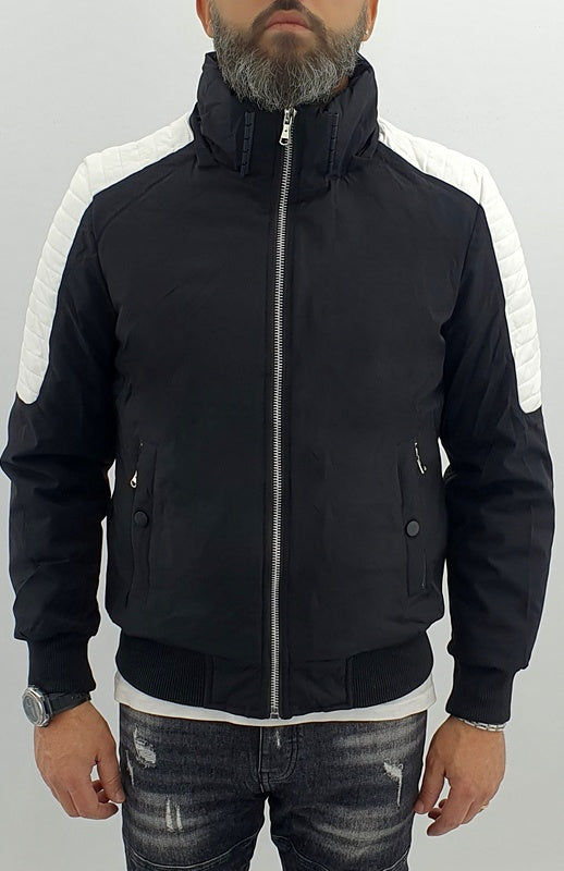 giubbino uomo cappuccio bicolore impermeabile biker ecopelle m,l,xl,xxl,3xl