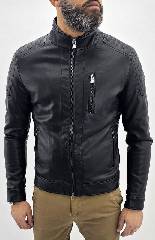 Giubbino Uomo Giubbotto invernale Eco pelle Coreana Nero Biker Slim s,m,l,xl