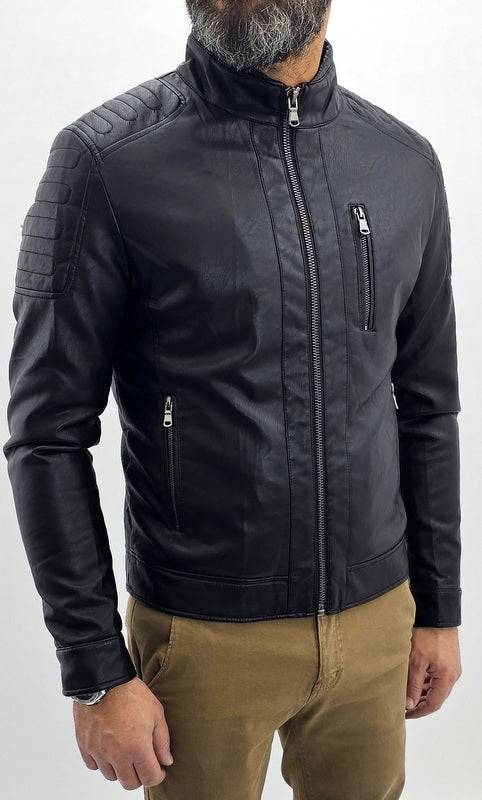 Giubbino Uomo Giubbotto invernale Eco pelle Coreana Nero Biker Slim s,m,l,xl