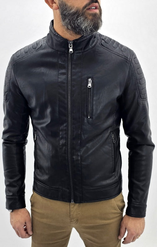 Giubbino Uomo Giubbotto invernale Eco pelle Coreana Nero Biker Slim s,m,l,xl