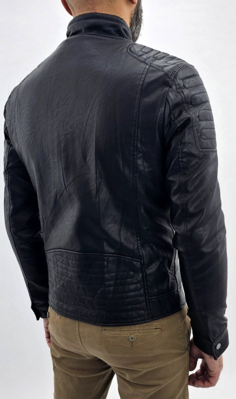Giubbino Uomo Giubbotto invernale Eco pelle Coreana Nero Biker Slim s,m,l,xl