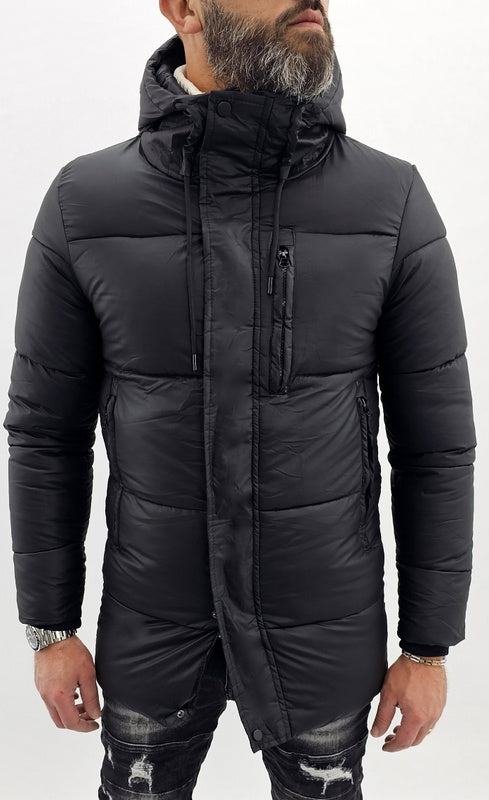 Giubbino uomo mod.parka nero con cappuccio semi impermabile s,m,l,xl,xxl