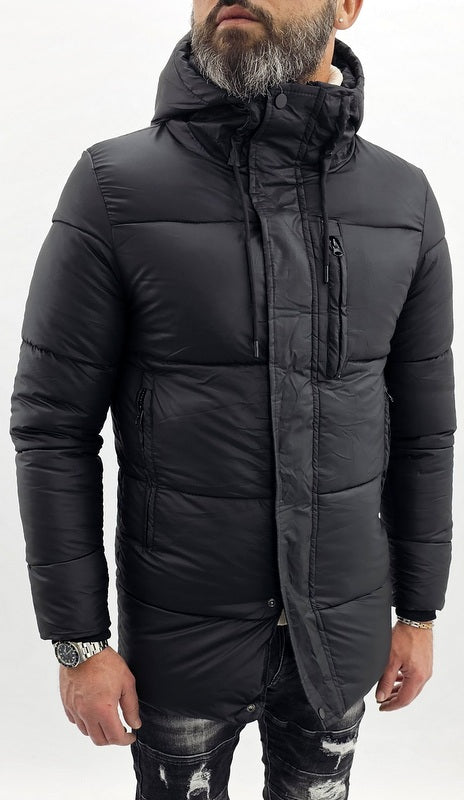 Giubbino uomo mod.parka nero con cappuccio semi impermabile s,m,l,xl,xxl
