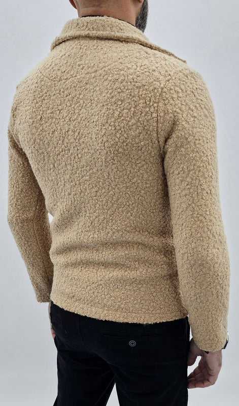 giubbino uomo modello chiodo zip trasversale tessuto teddy