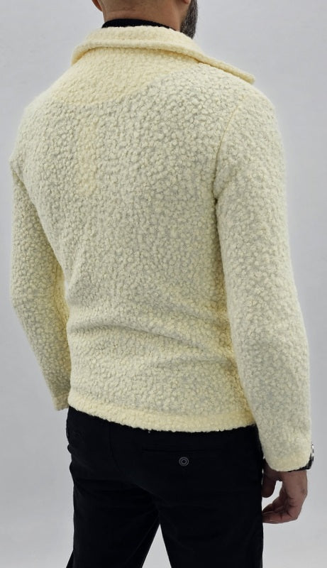 giubbino uomo modello chiodo zip trasversale tessuto teddy