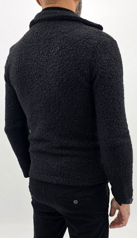 giubbino uomo modello chiodo zip trasversale tessuto teddy