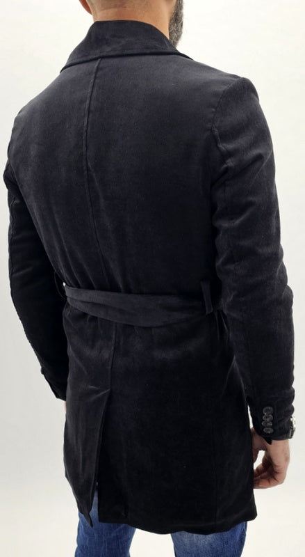 cappotto uomo trench millerighe nero cintura foderato ecopelliccia