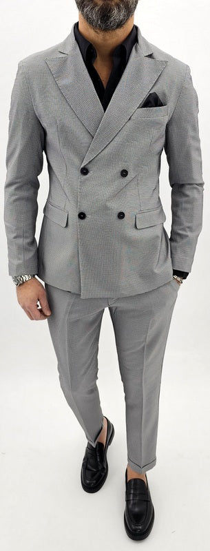 Abito uomo doppiopetto tessuto fantasia nero/bianco made in italy 44,46,48,50,52