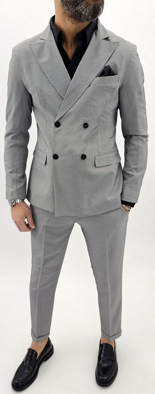 Abito uomo doppiopetto tessuto fantasia nero/bianco made in italy 44,46,48,50,52