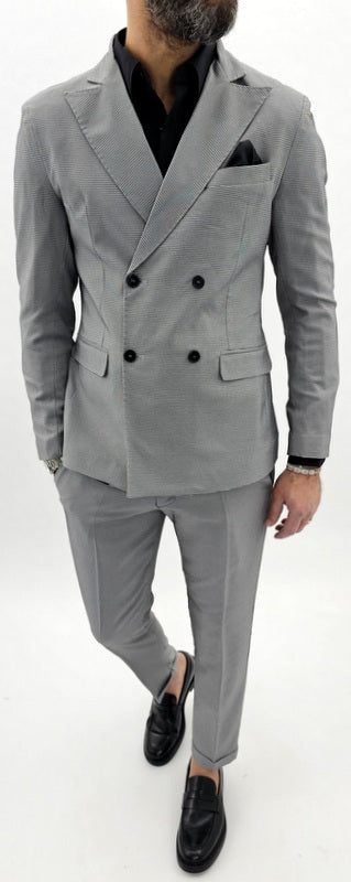 Abito uomo doppiopetto tessuto fantasia nero/bianco made in italy 44,46,48,50,52
