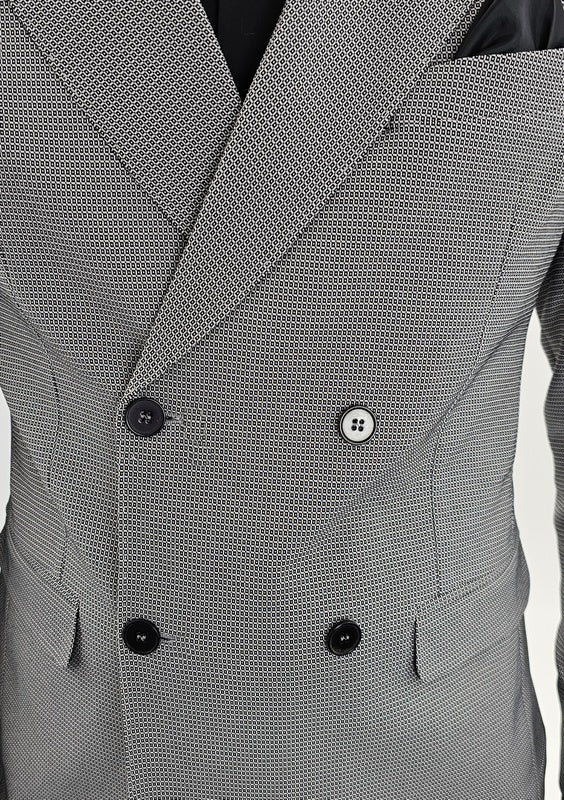 Abito uomo doppiopetto tessuto fantasia nero/bianco made in italy 44,46,48,50,52