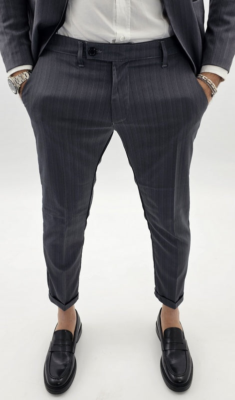 Abito uomo smoking grigio rigato gessato 1 bottone rasato giacca e pantalone 44.46.48.50.52