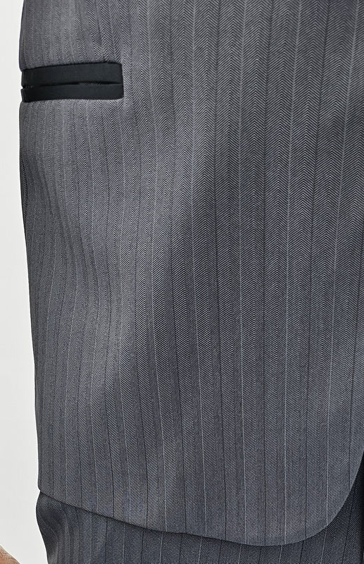 Abito uomo smoking grigio rigato gessato 1 bottone rasato giacca e pantalone 44.46.48.50.52