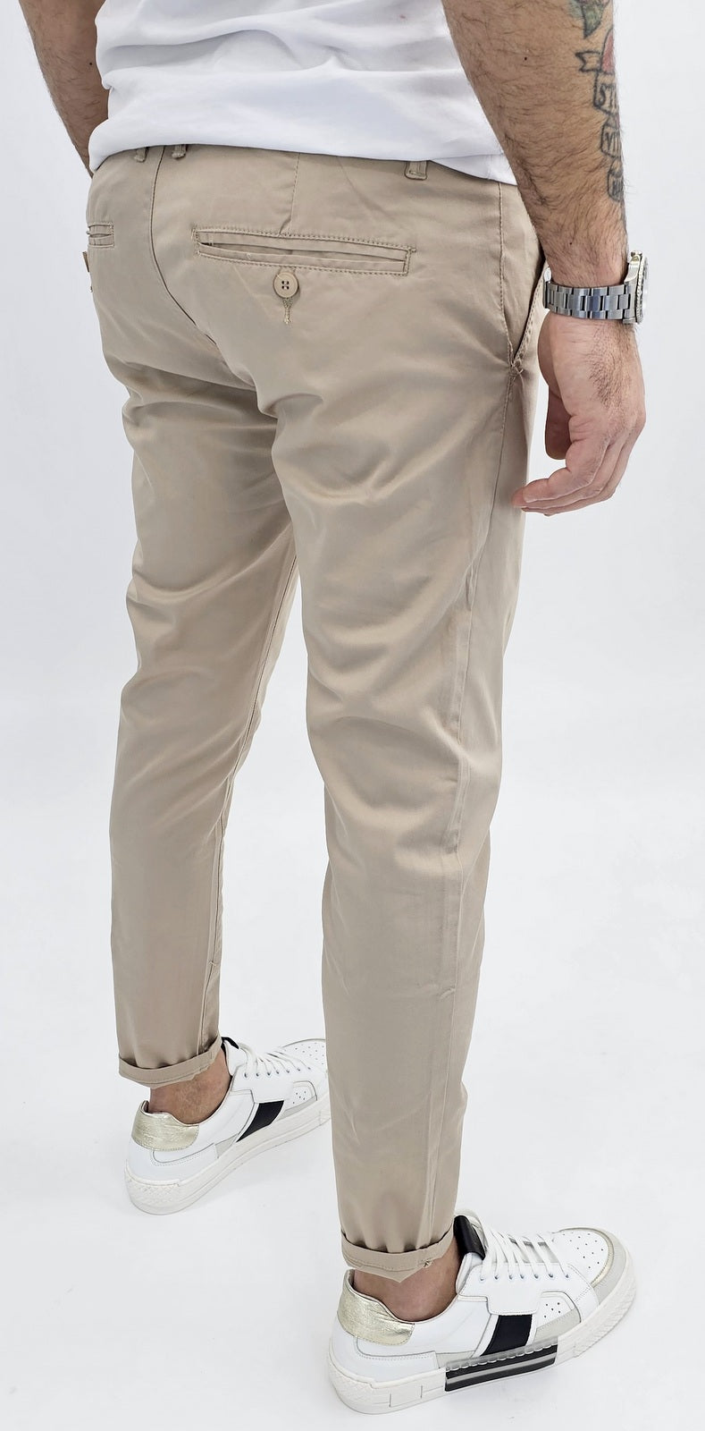 Pantalone Capri cotone Elastico Tasche America 4 colori Sabbia Nero Blu bianco