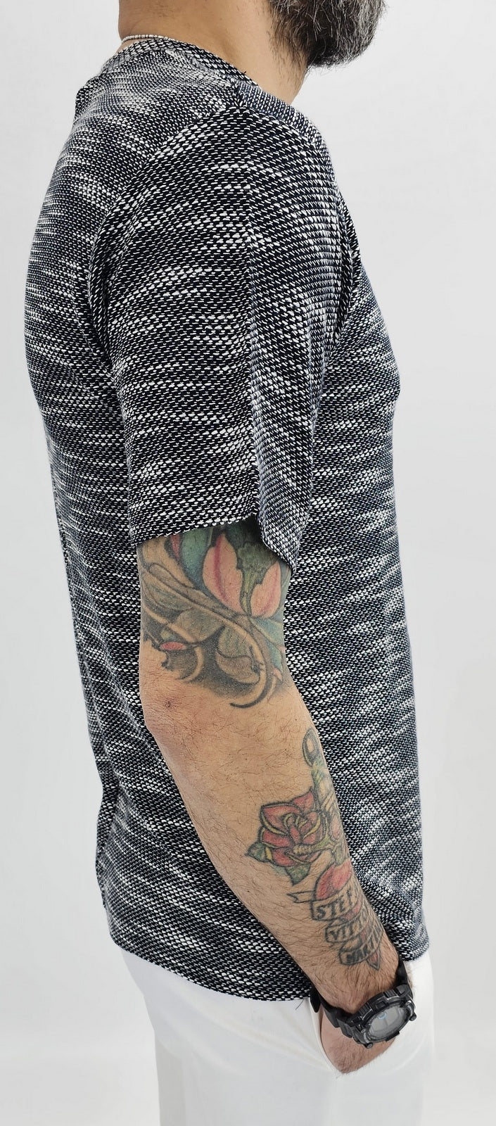 Maglia uomo cotone nido d'ape bianco/blu elastica t-shirt Coreana Manica corta