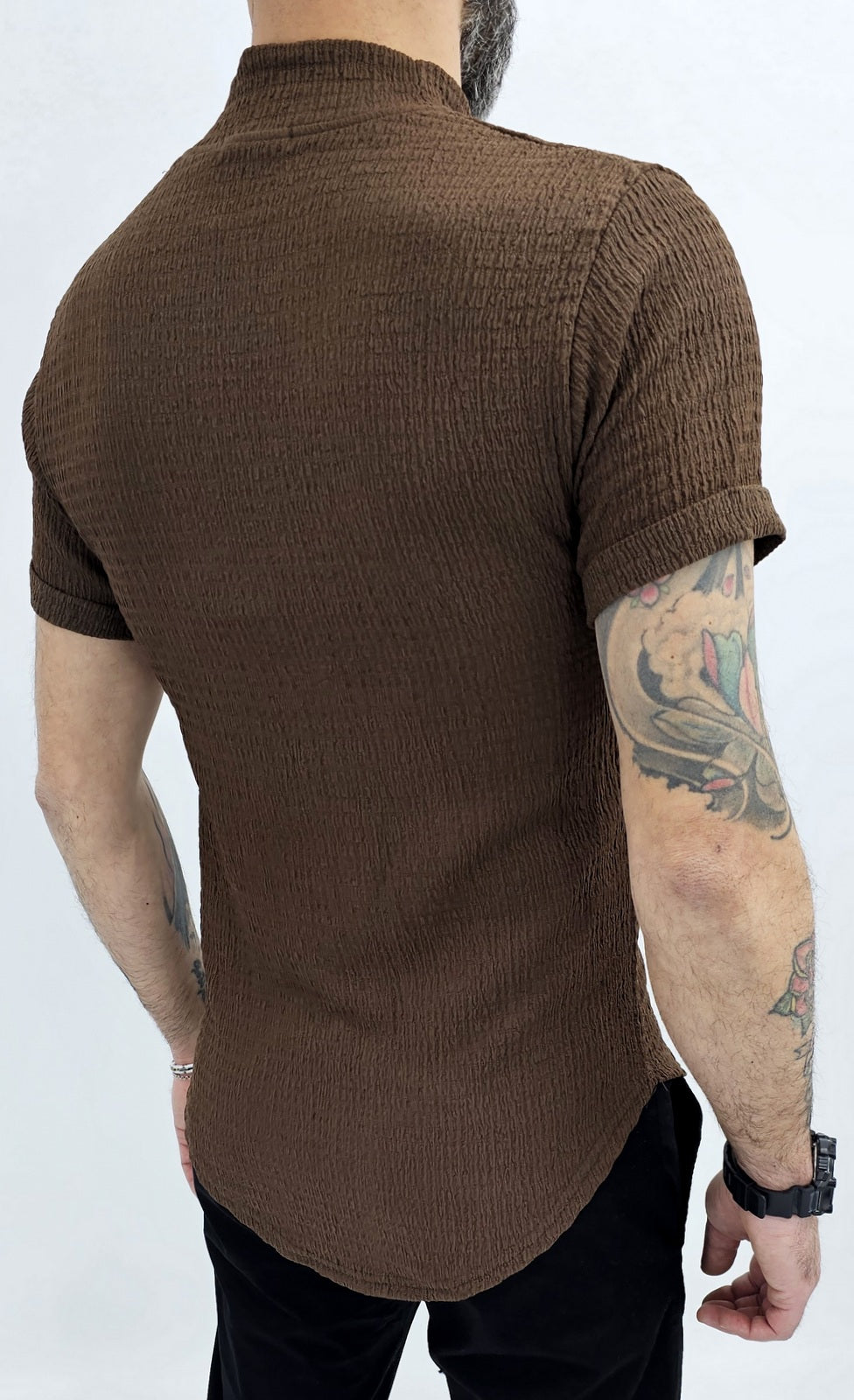 Maglia uomo mezzo collo alto Camicia elastica t-shirt nero/marrone