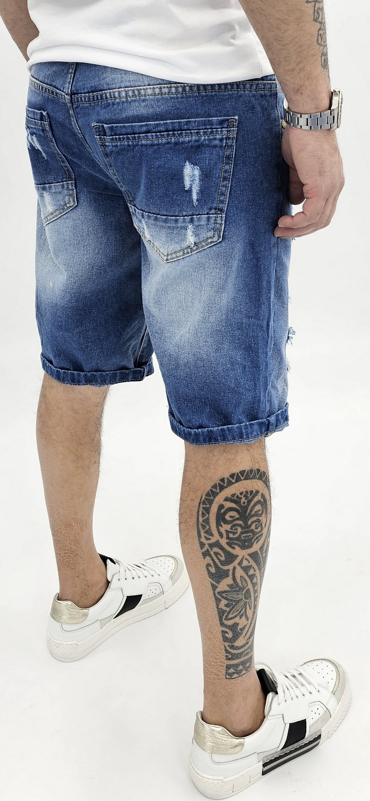 Pantaloncini Uomo Bermuda Jeans Catena strappi Pantaloni Corti Cotone