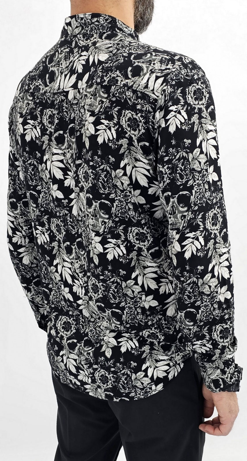 Camicia uomo coreana nero elasticizzata viscosa teschi Manica lunga floreale