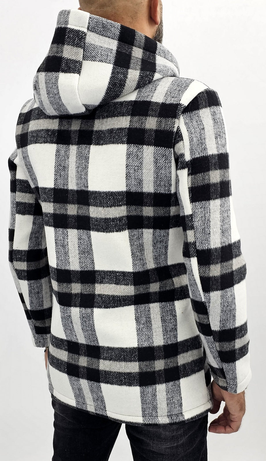 CAPPOTTO A QUADRI NERO TESSUTO TERMICO CON CAPPUCCIO ITALY S,M,L,XL,XXL